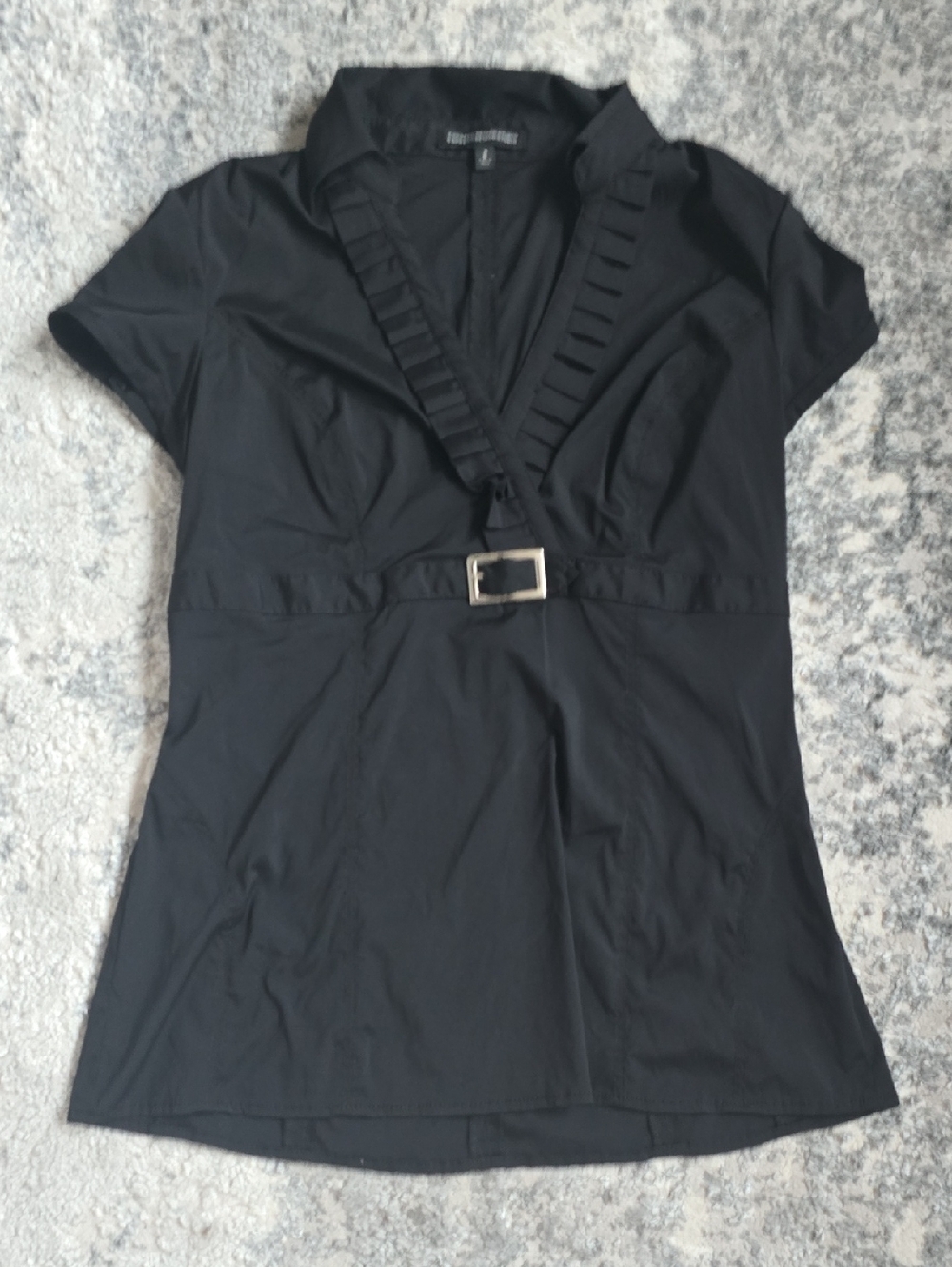 Express Black Short-Sleeve V-Neck Top with Waist Buckle